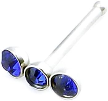 Gemini body jewellery 1 x Tiny Sapphire Blue Triple Crystal gem Nose Stud 20g 0.8 mm x 8 mm with 2 mm gems