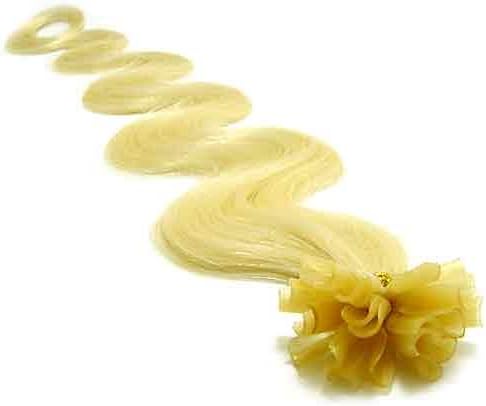 100 Strands Wavy Body Wave Pre Bonded U Nail Tip Fusion Remy Human Hair Extensions 22" Inches # 613 (Platinum Blonde) Color