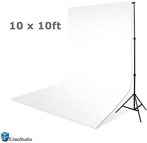 LimoStudio 10' x 8.5' Background Stand Backdrop Support System Kit + 10' x 10' 100% Cotton White Muslin Backdrop Background + 10' x 10' White Muslin Protector Photo Portrait Studio, AGG283