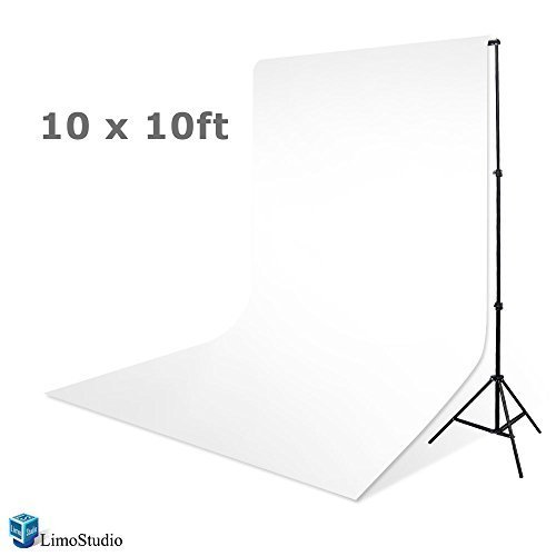 LimoStudio 10' x 8.5' Background Stand Backdrop Support System Kit + 10' x 10' 100% Cotton White Muslin Backdrop Background + 10' x 10' White Muslin Protector Photo Portrait Studio, AGG283
