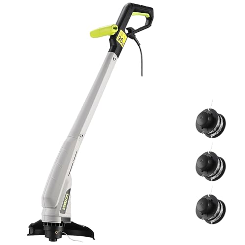 DEKOPRO Tagliabordi Elettrico a Doppio Filo 250 W: Connettore Maschio Standard, Larghezza Taglio 23 cm, Inclusi 3 Bobine di Filo, Ideale per Prati, Giardini e Diserbatura Erbe Infestanti