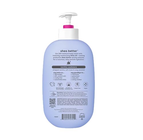 EOS SHEA BETTER BODY LOTION VANILLA CASHMERE, 24-HOUR MOISTURE SKIN CARE, LIGHTWEIGHT & NON-GREASY, NATURAL SHEA, VEGAN, VANILLA BODY LOTION, 16 FL OZ