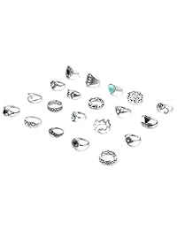 FUNRUN JEWELRY 61PCS Knuckle Ring Set for Women Opal Turquoise Joint Stackable Midi Finger Ring Bohemian Retro Vintage Jewelry