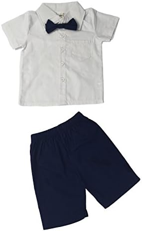 Royalkikk Kids Lovely Gentleman 2pcs Suit With Bow-Tie,White t-Shirt and Navy Blue Pants (Label 80/Age 12-18mos.)
