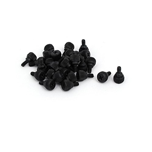 uxcell Computer PC Case Metal Flat Head Knurled Thumb Screw M3.5x6mm Black 30pcs