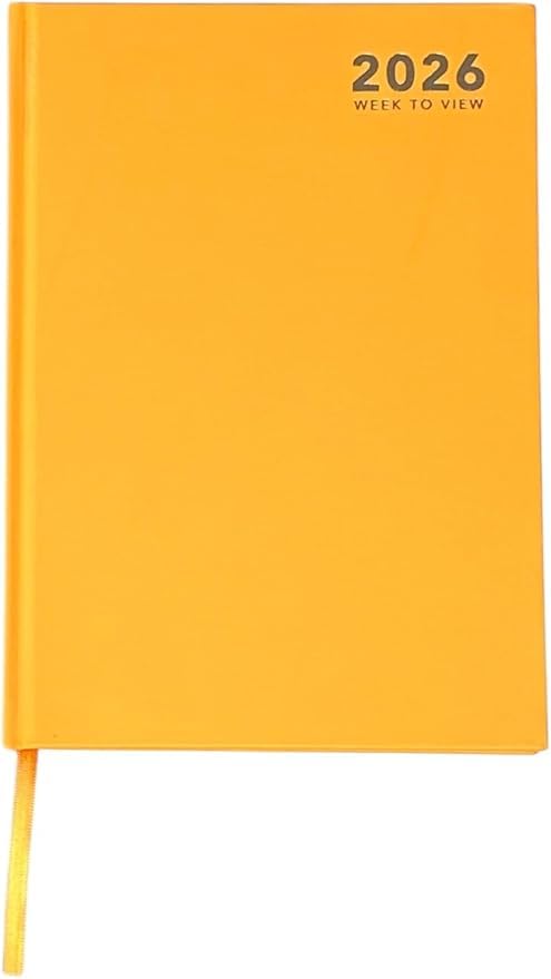 2026 Bright A4 Day A Page Diary With Personal Organiser Planner Hardback Half Page on Saturday & Sunday (Yellow)