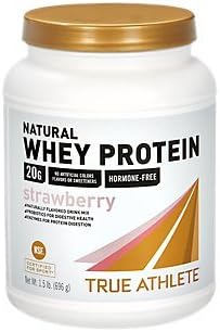 True Athlete Natural Whey Protein Strawberry, 20g of Protein per Serving Probiotics for Digestive Health, Enzymes for Protein Digestion NSF Certified for Sport (1.5 Pound Powder)