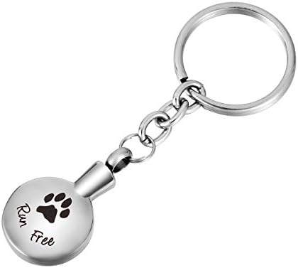 HOUSWEETY Stainless Steel Pet Paw Urn Pendant Keychain - Memorial Ash Keepsake - Cremation Jewelry