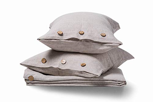 meadow park Stone Washed Pure Linen Duvet Cover Set 3 Piecss, Queen 90 inches x 94 inches- Shams 20 inches x 26 inches, Coconut Shell Button Closure - Corner Ties - Super Soft, Natural - Thumbnail 6