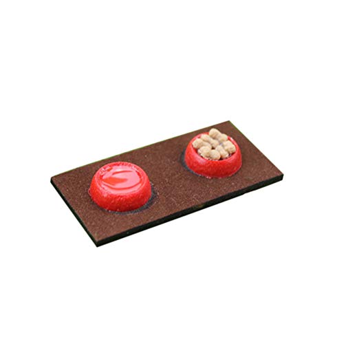 Slendima Mini Wood Resin Pet Dog Cat Food Bowl Model Miniature Ornament Decor for Dollhouse Accessory