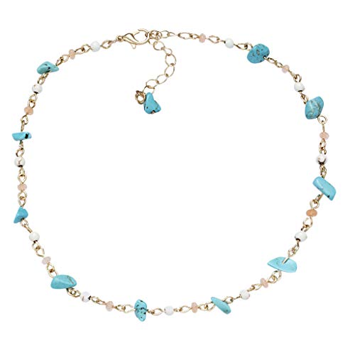 Turquoise Choker Necklace,Haluoo Colorful Beaded Bib Collar Necklace Pink Crystal Beads White Rice Bead Short Chain Statement Necklace Fashion Handmade Turquoise Pendant Necklace For Girls (Green)