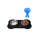 Hubulk Pet Dog Bowls 2 Stainless Steel Dog Bowl with No Spill Non-Skid Silicone Mat + Pet Food Scoop Water and Food Feeder Bowls for Feeding Small Medium Large Dogs Cats Puppies (S, Black)