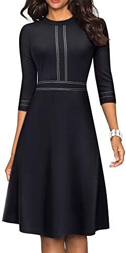 HOMEYEE Women's Chic Crew Neck 3/4 Sleeve Party Homecoming Aline Dress  A135(12,Black) price in UAE | Amazon UAE | kanbkam