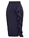Women's Stretchy Slim Fit Midi Pencil Skirt with Zipper Size L Navy Blue