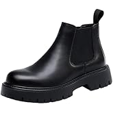 Men's Genuine Leather Slip On Chunky Platform Chelsea Boots Luxury Round Toe lug sole Work Dress boots Casual Non Slip Ankle Boots