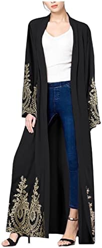 Women's Long Sleeve Muslim Abaya Dress - Ethnic Full Zip Kaftan For Everyday Wear