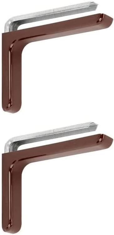 Pair of Coated Metal Shelf Brackets - Corner Brackets Wall Shelves - L-Bracket Shelves - Including Fixing Screws and Colored PVC Cover (24 cm, Brown)
