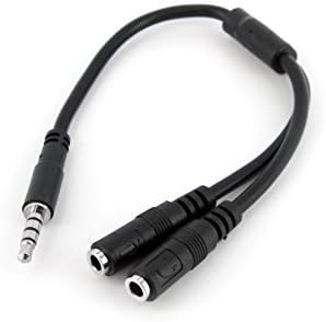 FENTICO® 3.5mm Stereo TRRS Male to Dual 3.5mm TRS Stereo Female Cable (Black) - 6 Inch