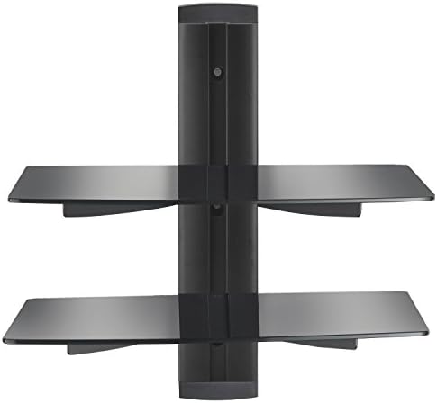 Glass Wall Shelves Floating Shelf Wall Mount Bracket 2 Tier Stand for DVD Player Amplifier Speaker SKY Cable Boxes Xbox Games PS4 Consoles, Support 10kg Each Tray