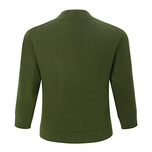 LANSALIRO WOMEN’S CASUAL 3/4 SLEEVE SWEATER SHRUGS OPEN FRONT LIGHTWEIGHT KNITTED CARDIGANS D GREEN