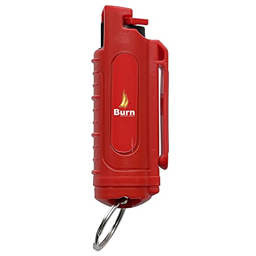 Burn Pepper Spray Keychain for Self Defense Max Strength OC Spray 1/2oz Molded Case Red