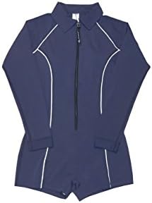 Stingray Navy Women's Long Sleeve Zip Front Boyleg Rash Guard Swimsuit