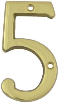 Bolton Hardware Number 3 Inch Solid Brass Bright Brass Finish House Number Raised 3/16", Number 5