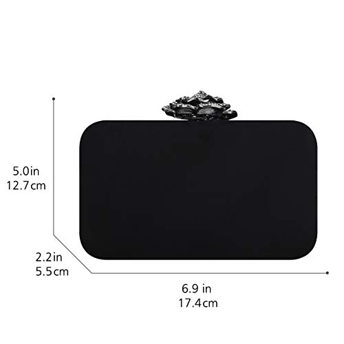 Fawziya Crystal Rose Cocktail Purses For Women Burgundy Velvet Clutch-Black