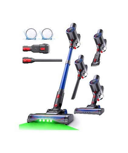 VersLife Z8 Aspirapolvere Senza Fili, 40KPa Scopa Elettrica Leggera con Luce LED Verde, Filtro HEPA, Autonomia 45 Min, Design Autoportante, per Pavimenti Duri, Tappeti e Peli di Animali