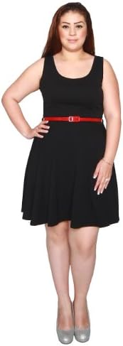 Libian Jr Plus Size Textured Scuba Knit Flared Skirt with Belt (2X, Black)