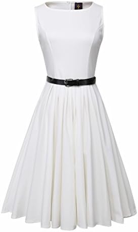 Elf Queen Women's Elegant Vintage 1950's Swing Sleeveless Evening Dress US Size S White