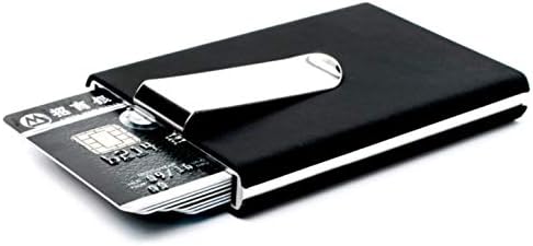 KIKSGEM Card Holder | Money Clip Wallet - Mens RFID Blocking Business Contactless Card Protector - Metal Card Holder Overlaid with Leather Black