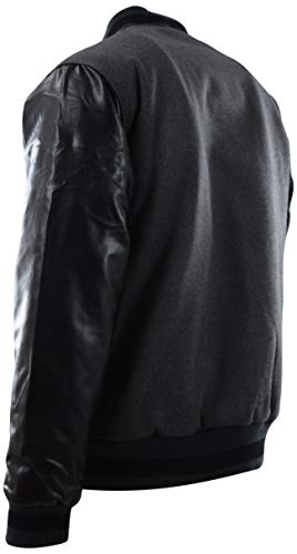 Mens Baseball Varsity Jacket with Detachable Hoodie (X-Large, 119-Charcoal/Black)