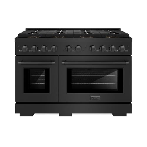 ZLINE 48 in. 6.7 cu. ft. Paramount Dual Fuel Range with 8 Burner DuoPro™ Cooktop and Dual Ovens in Black Stainless Steel (PSDRB-48)