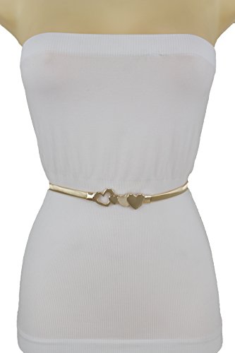 TFJ Women Skinny Gold Metal Stretch Belt Hip Waist Heart Buckle Size S M L