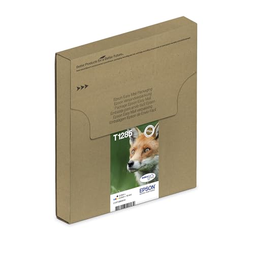 Epson Original Fuchs DURABrite T1282 Multipack EasyMail-Tintenpatrone, reduzierte Kunststoffverpackung – 4 Farben: Patronen: Schwarz, Cyan, Magenta, Gelb – 1 x 5,9 ml, 3 x 3,5 ml