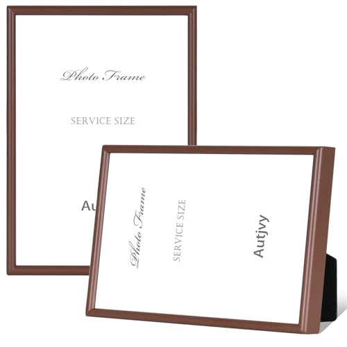 Autjvy 4x6 Picture Frame set of 2 Matte Coffee Modern Simple Thin Aluminum Metal Photo Frame with HD Real Glass, Display for Tabletop and Wall Collage. (2 Pack)