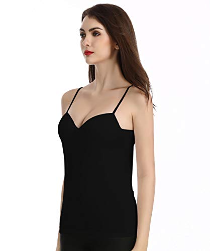 Womens Tank Tops with Built in Bra Adjustable Spaghetti Strap Camisole Black Large