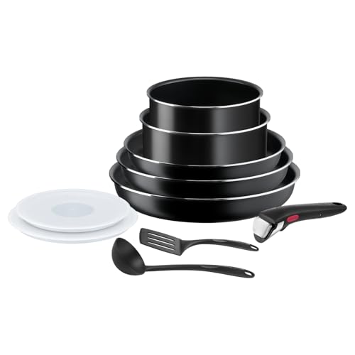 Tefal Ingenio Easy On 10-teiliges Topf und Pfannenset abnehmbarer Griff, stapelbar, platzsparend, Töpfe und Pfannen mit Antihaftversiegelung, einfache Handhabung und Reinigung, L15999, Ohne Induktion
