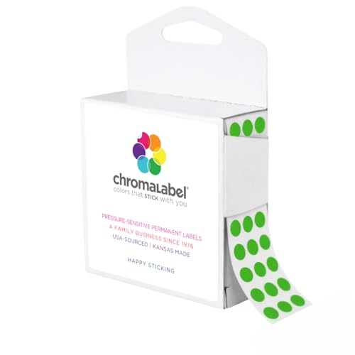 ChromaLabel 6.35mm (1/4 Inch) Round Permanent Colour-Code Dot Stickers, 1000 per Dispenser Box, Green
