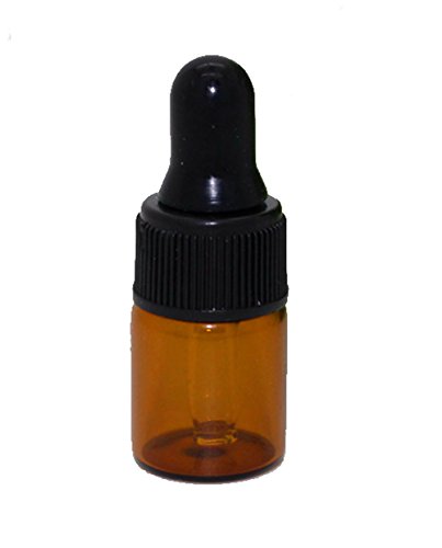 25Pcs Mini 2ML Empty Refillable Amber Glass Essential Oil Bottles Perfume Cosmetic Liquid Aromatherapy Lotion Sample Storage Containers Vials Jars with Eye Dropper Dispenser, Black Screw Cap