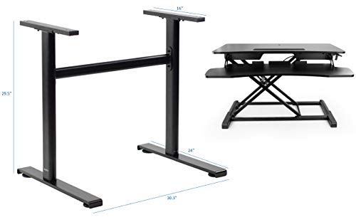 VIVO Black Height Adjustable Compact Sit to Stand Workstation Desktop Converter Monitor Riser with Desk Legs Base | Standing Desk and Frame Combo Package (DESK-KIT-1KK)