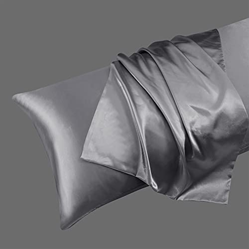 Ersmak Satin Body Pillow Cover Set of 2, 20x54 Inches Grey Ultra Soft