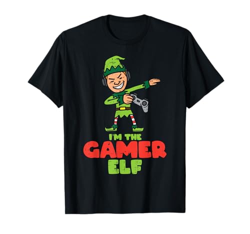 Gamer Elf Dab Xmas Christmas Family Boys Kids Men T-Shirt