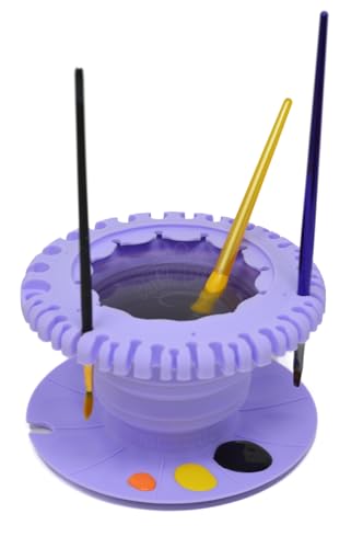 Paint Puck CollapsiBowl Paint Brush Cleaner Rinse Cup (Purple) - Collapsible Paint Water Cup & Brush Cleaner with Brush Holder, Squeegee Lips & Drip Tray for Acrylic, Watercolor & Art Supplies