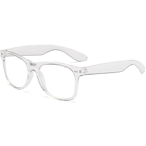 Amomoma Unisex Wayfarer Non-prescription Glasses Frame Clear Lens Eyeglasses AM5015 With Transparent Frame/Gold Temple - Thumbnail 2