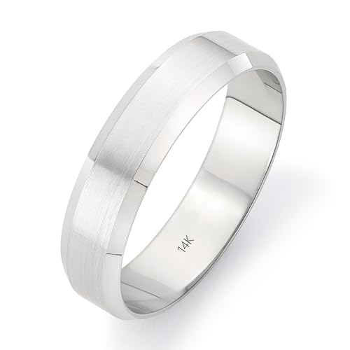 14K White Gold Solid Gold Wedding Band for Men Beveled Edge 5mm Size 14 at Amazon