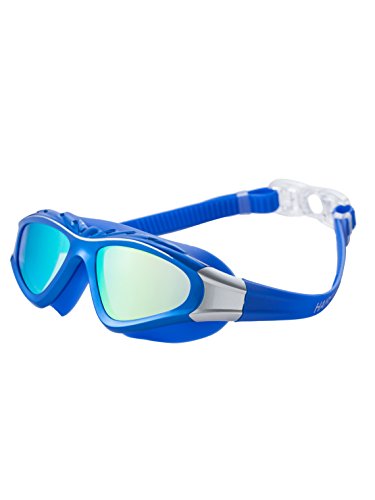 HAIREALM Prescription Swim Goggles,Optical Corrective Swimming Goggles (Myopia -2.0 to -6.0 Diopters),100% UV Protection Nearsighted,Anti-Fog, with Nose Clip and Ear Plugs (Blue)