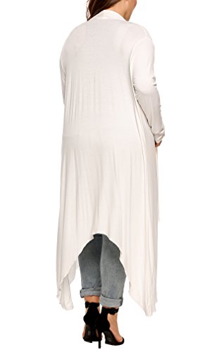 IN'VOLAND Women's Plus Szie Long Sleeve Waterfall Asymmetric Drape Open Long Maxi Cardigan White - Thumbnail 5