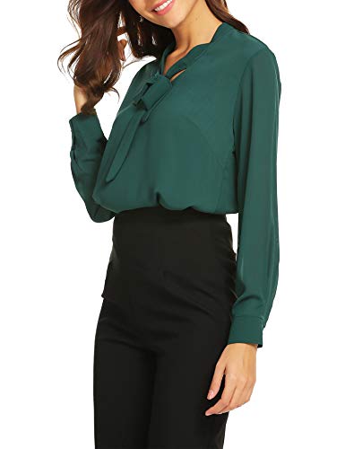 Women Bow Tie Neck Shirt Chiffon Blouse 